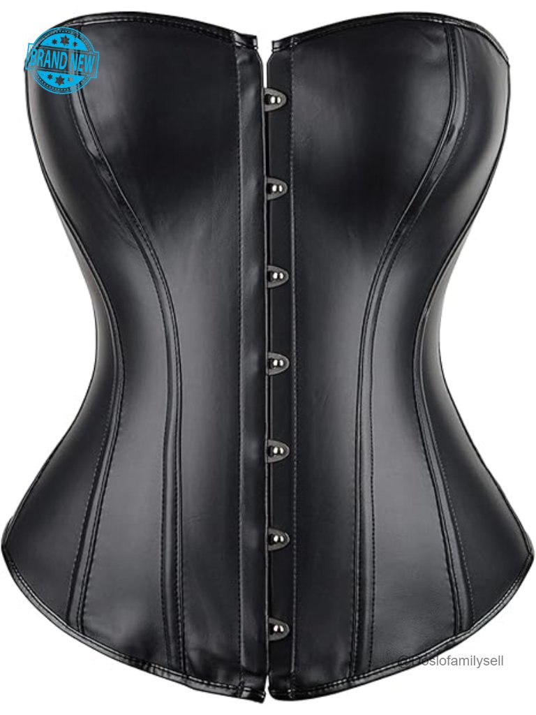 Faux Leather Boned Corset Bustier With Steel Bones & Modesty Panel
